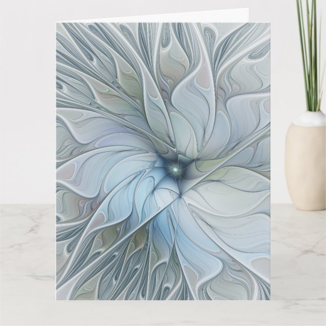 Elegant vacker modern abstrakt fraktalkonst blomma tack kort (Framsida)