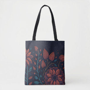 Elegant vacker modern röd och blå mörk blomsterkon tygkasse