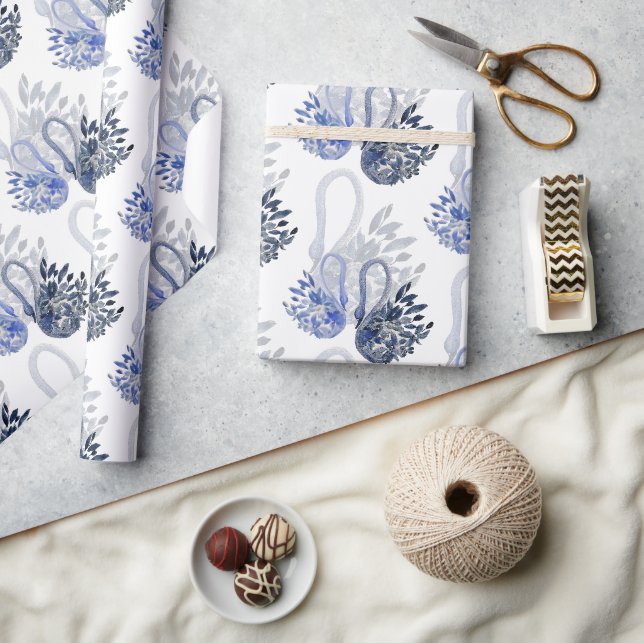 Elegant vacker svan i indigo blå akvarell presentpapper (Hantverk)