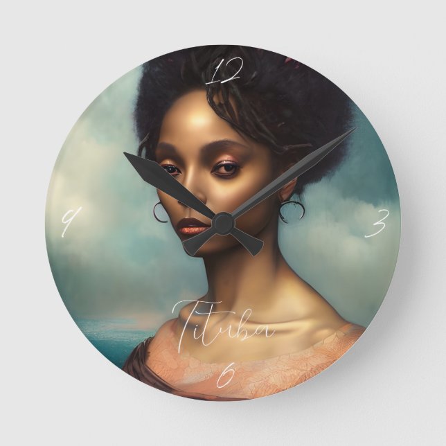 Elegant Vacker Woman Round Clock Rund Klocka (Framsida)