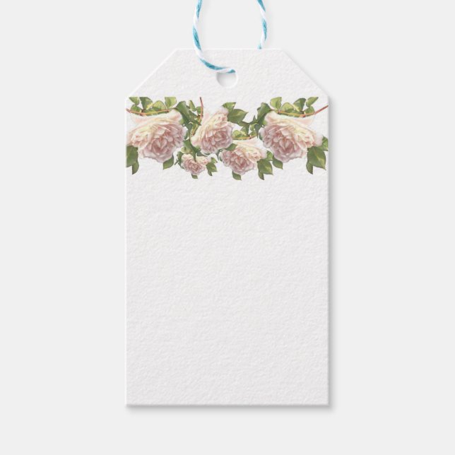 Elegant, vackert blåsande vit elfenben rosa ros presentetikett (Framsidan)