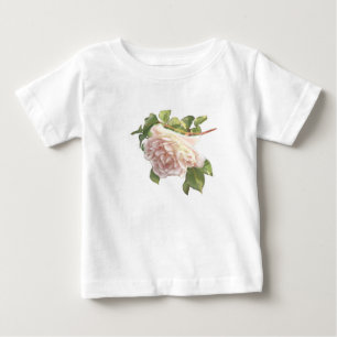 Elegant, vackert blåsande vit elfenben rosa ros t shirt