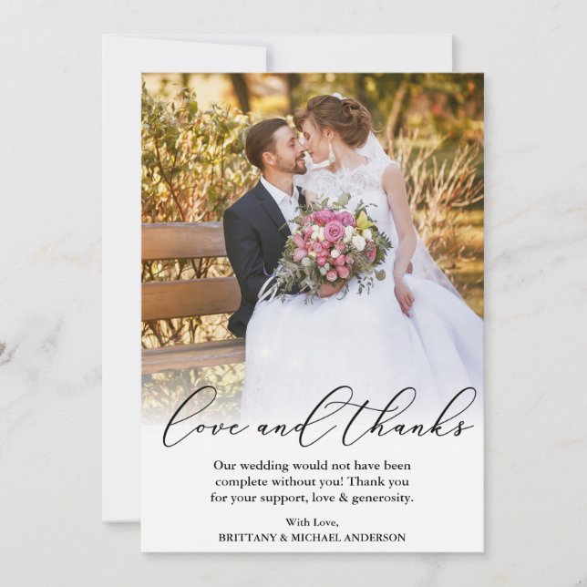 Elegant Vackert Calligraphy Kärlek Tack Bröllop Kort (Framsida)