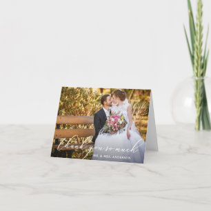 Elegant Vackert Calligraphy Photo Bröllop Note Tack Kort