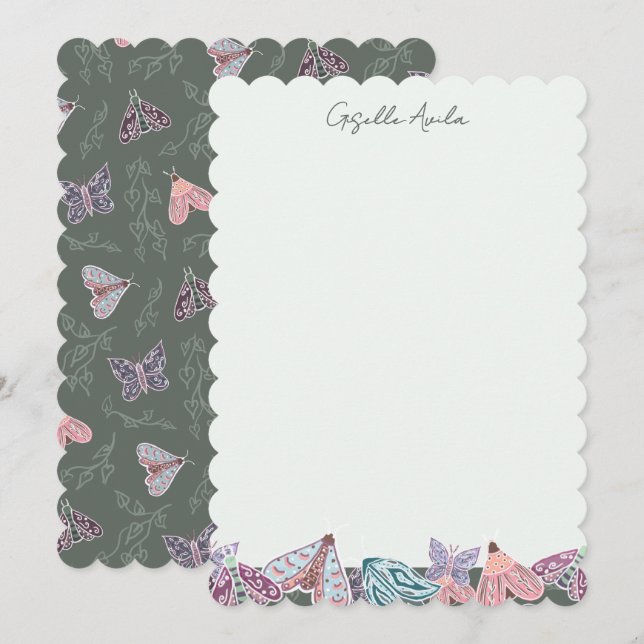 Elegant Vackert pastellhandmålat Twilight Moth Inbjudningar (Fram/baksida)