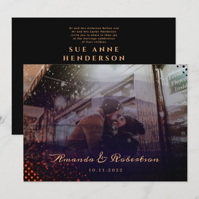 Elegant vågig burgunderfärgad överlagring foto brö inbjudningar (Fram/baksida)