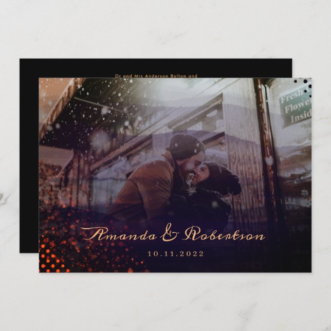 Elegant Vågigt Burgundy Overlay Photo Bröllop Inbjudningar (Fram/baksida)