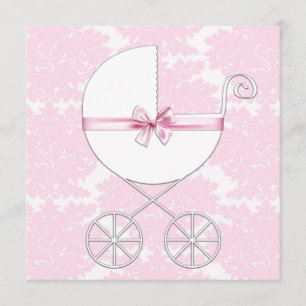 Elegant vagn Rosa Damask Barnkalas Inbjudan