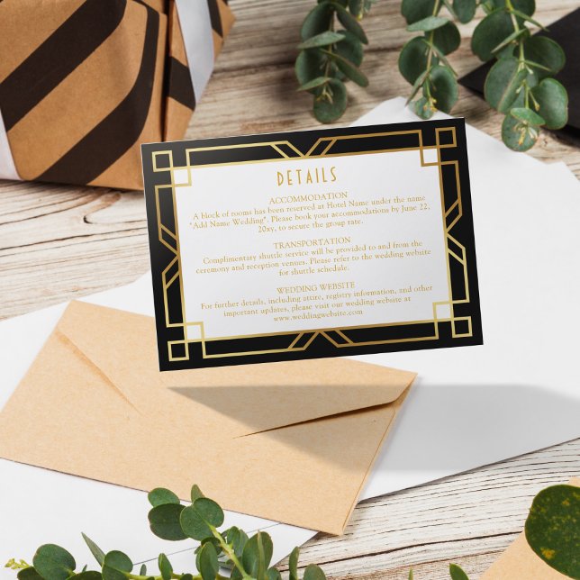 Elegant Vågrät Art Deco Classic Guld Black Tilläggskort (Skapare uppladdad)