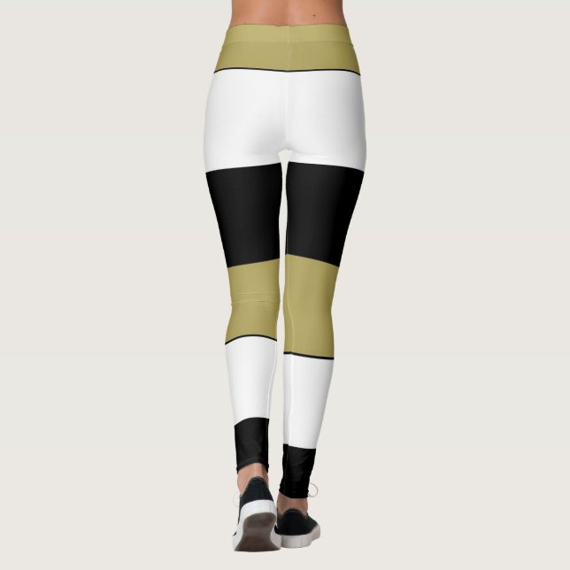 Elegant Vågrät Rand Black Guld White Leggings (Baksida)