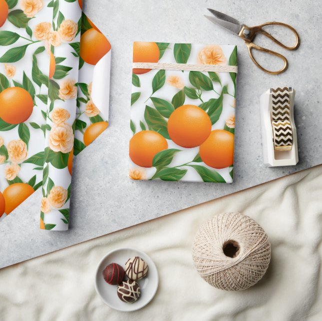 Elegant Valencia Orange Blommigt Presentpapper (Hantverk)