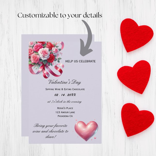 Elegant Valentindagen Firande Inbjudningar (Gather friends for a special night with this elegant valentine's invitation)