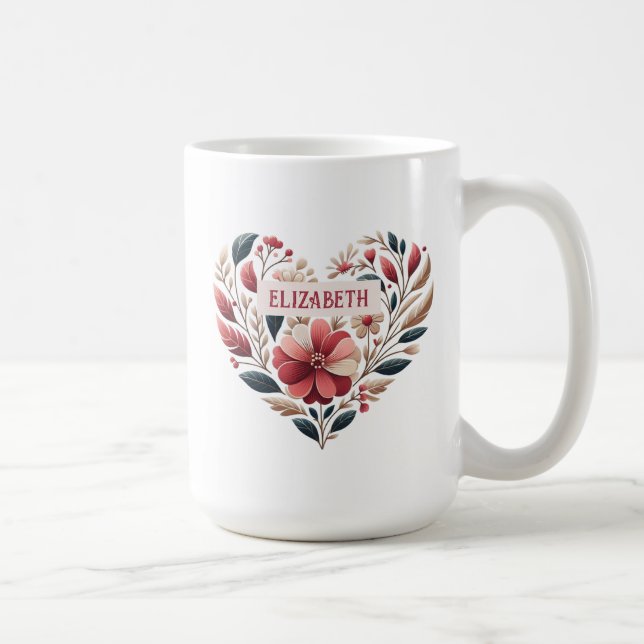 Elegant Valentine Blommigt Heart Kaffemugg (Höger)