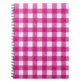 Elegant Valentine Pink Glitter Tartan on White Anteckningsbok