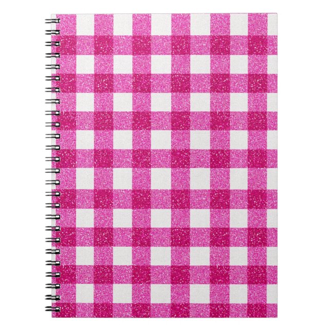 Elegant Valentine Pink Glitter Tartan on White Anteckningsbok (Framsidan)