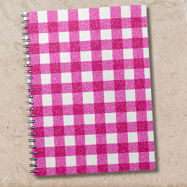 Elegant Valentine Pink Glitter Tartan on White Anteckningsbok