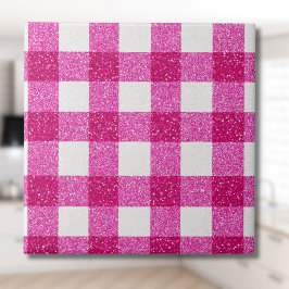 Elegant Valentine Pink Glitter Tartan on White Kakelplatta
