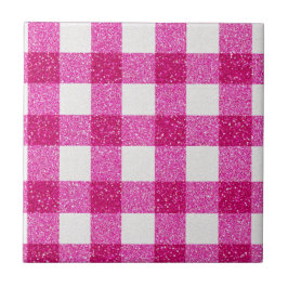Elegant Valentine Pink Glitter Tartan on White Kakelplatta