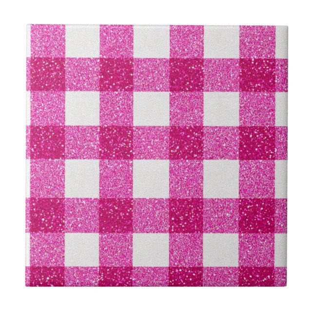 Elegant Valentine Pink Glitter Tartan on White Kakelplatta (Framsidan)