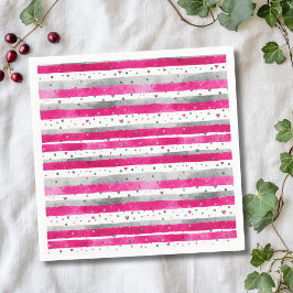 Elegant Valentine Pink Silver Hearts on Striped Pappersservett