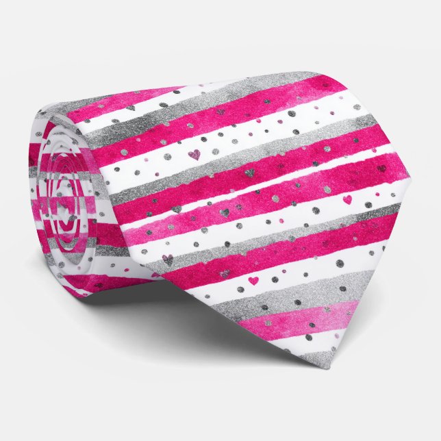 Elegant Valentine Pink Silver Hearts on Striped Slips (Rullad)