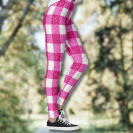 Elegant Valentine Rosa Glitterrutar på Vitt Leggings