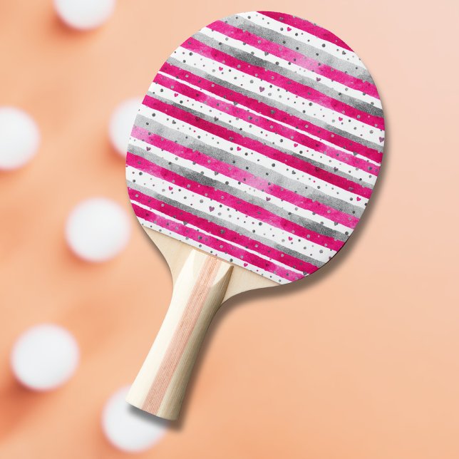 Elegant Valentine Rosa Silver Hjärtan på Randig Pingisracket (Skapare uppladdad)