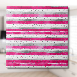 Elegant Valentine Rosa Silver Hjärtan på Randigt Kakelplatta