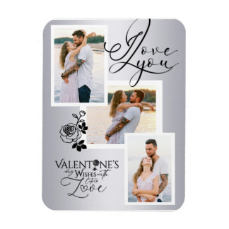 Elegant Valentine’s Day Photo Collage Magnet