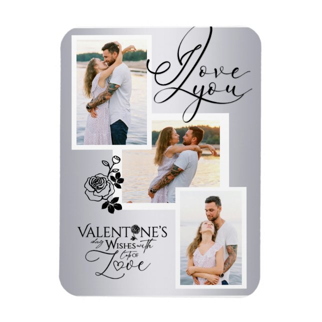 Elegant Valentine’s Day Photo Collage Magnet (Vertikal)