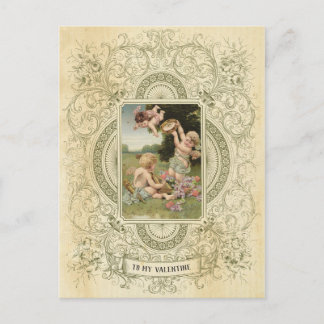 Elegant Valentines day Cherub Vintage Illustration Vykort