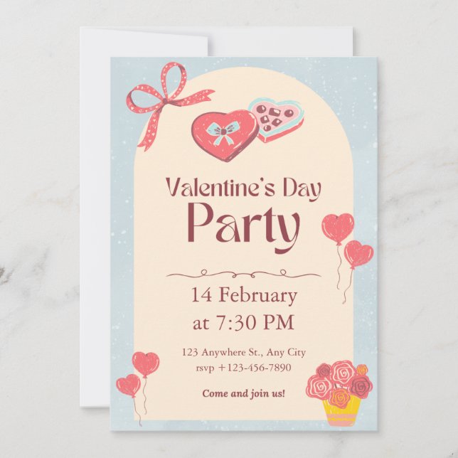Elegant Valentines Day Cocktail Party Card Julkort (Framsida)