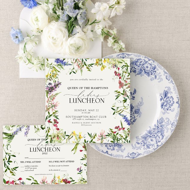 Elegant välgörenhetslunch Akvarell vildblomma Inbjudningar (Classic florals for gatherings that bring women together.)