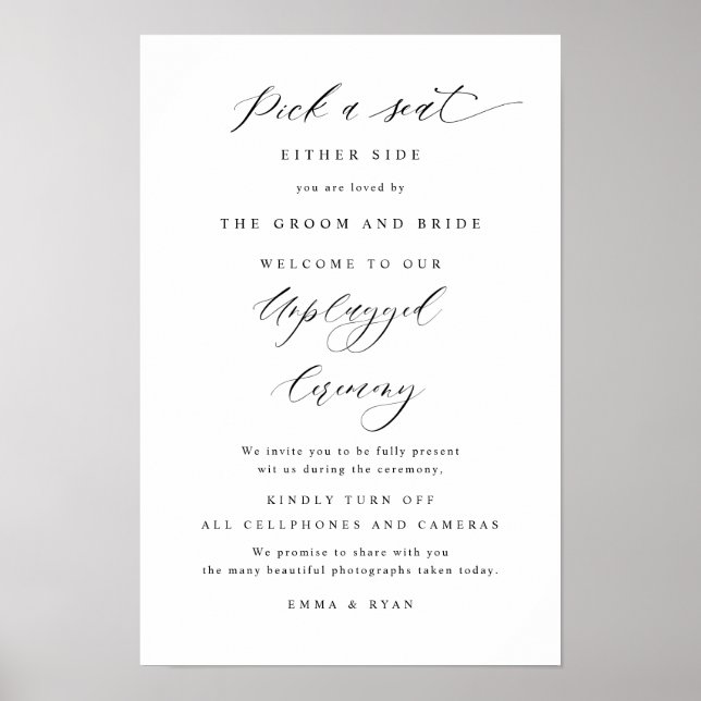 Elegant Välj en plats, Avstängd Ceremoni Bröllopss Poster (Framsidan)