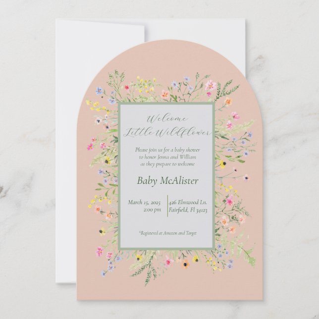 Elegant Välkommen Little Wildblomma Baby Shower Inbjudningar (Framsida)