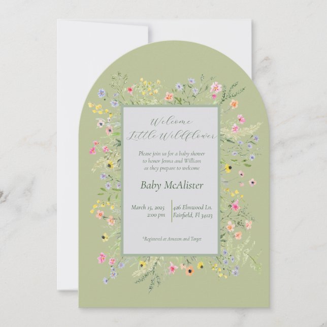 Elegant Välkommen Little Wildblomma Baby Shower Inbjudningar (Framsida)