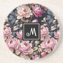 Elegant Välkommen  Rosa Peony Blommigt Monogram