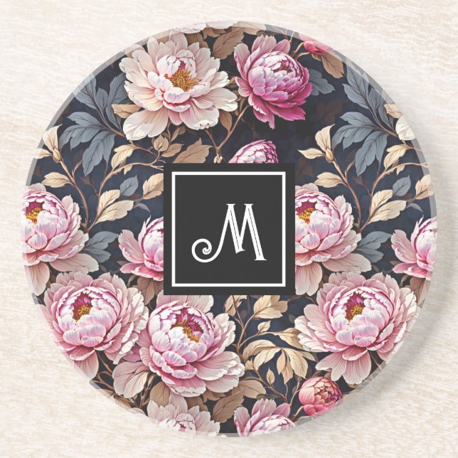 Elegant Välkommen  Rosa Peony Blommigt Monogram Underlägg (Framsidan)