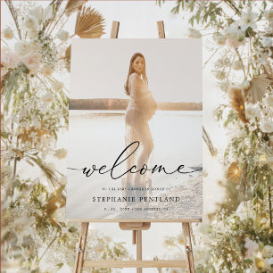 Elegant Välkommen till Neutral Photo Baby Shower Poster