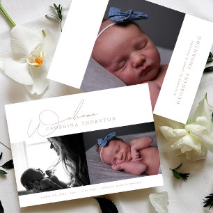 elegant välkomstfotosamlingsplats baby födelse meddelande
