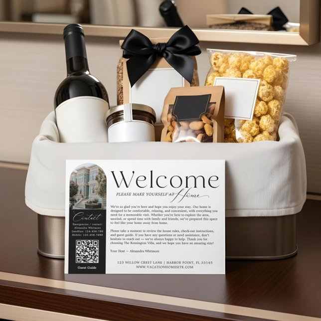 Elegant välkomsthälsning Semesteruthyrning Välkomm Tack Kort (Elegant Visitor Greeting Vacation Rental Welcome Thank You Card)