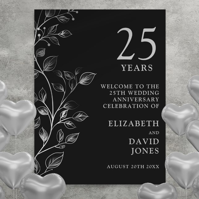 Elegant välkomstskylt för 25-årsjubileum poster (Elegant 25th Wedding Anniversary Welcome Sign)