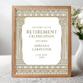 Elegant välkomstskylt för pensionsfest med tempel poster