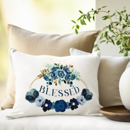 Elegant VÄLSIGNAD Inspirerande Blå Blommig Akvarel Prydnadskudde