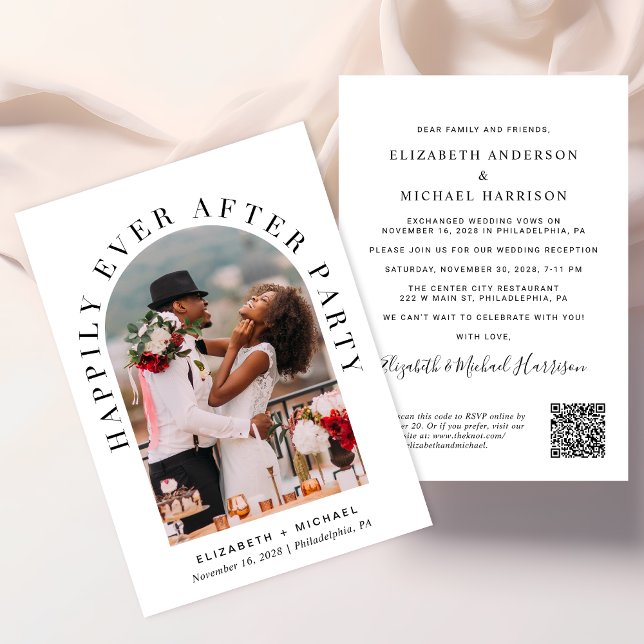 Elegant valv fot QR-kod bröllopsfest Inbjudningar (Celebrate your love story with an invitation showcasing your favorite photo in an elegant arch frame)