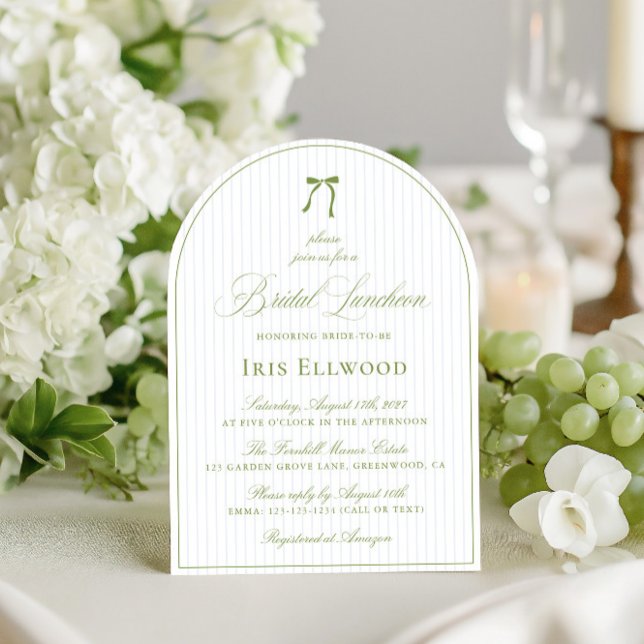 Elegant valv ljusgrön och blå bröllagsluncheon inbjudningar (Elegant Arch Sage Green & Blue Bridal Luncheon Invitation)