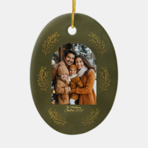Elegant välvbåge familjefoto ger grön jul julgransprydnad keramik