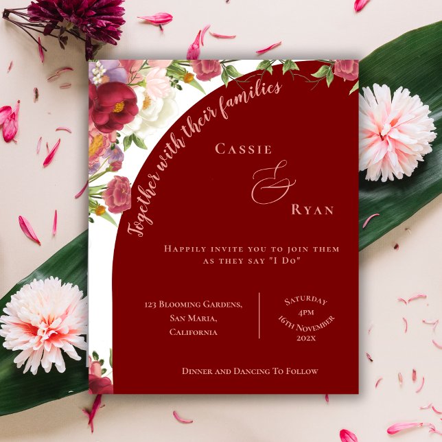 Elegant valvbåge röda persikor blommande bröllopsi (Elegant Arch Red Peach Floral Wedding invitation)