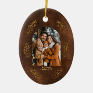 Elegant välvd familjefoto pryder Brun juldekoratio Julgransprydnad Keramik