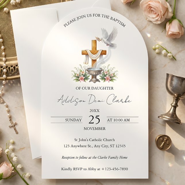 Elegant välvd katolsk dopinbjudan inbjudningar (Elegant Arch Catholic Baptism Invitation)